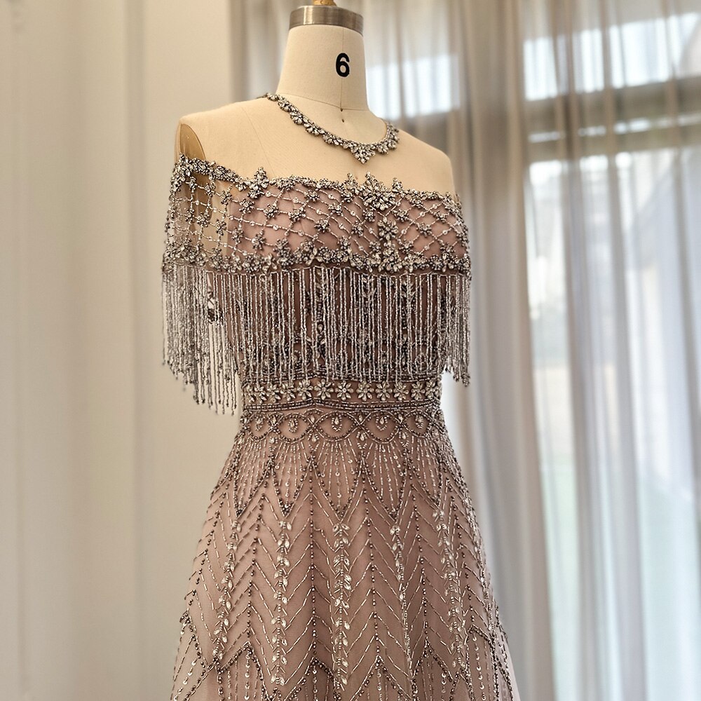 Luxury Tassel Dusk Heavy Beaded A-Line Evening Dresses SS061