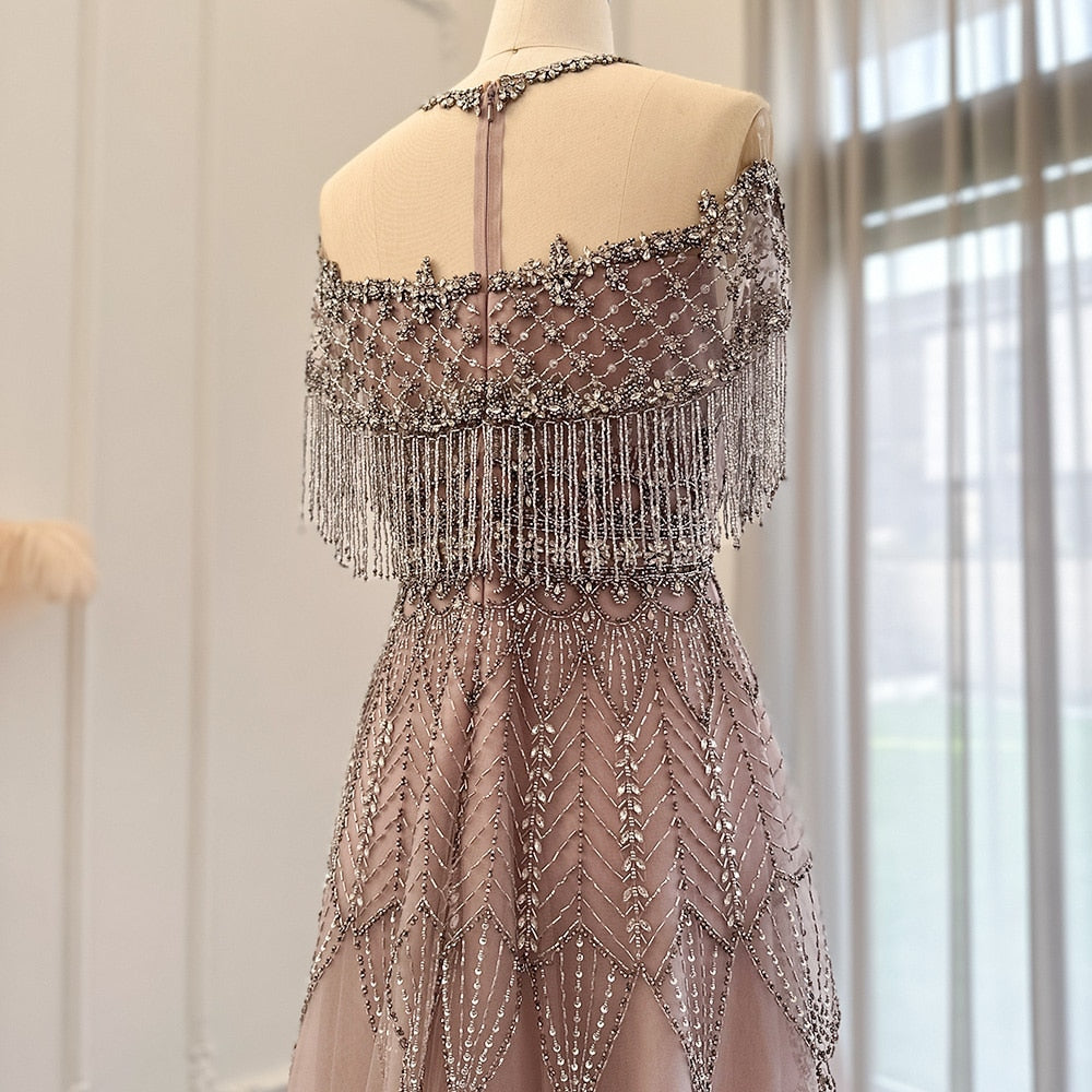 Luxury Tassel Dusk Heavy Beaded A-Line Evening Dresses SS061