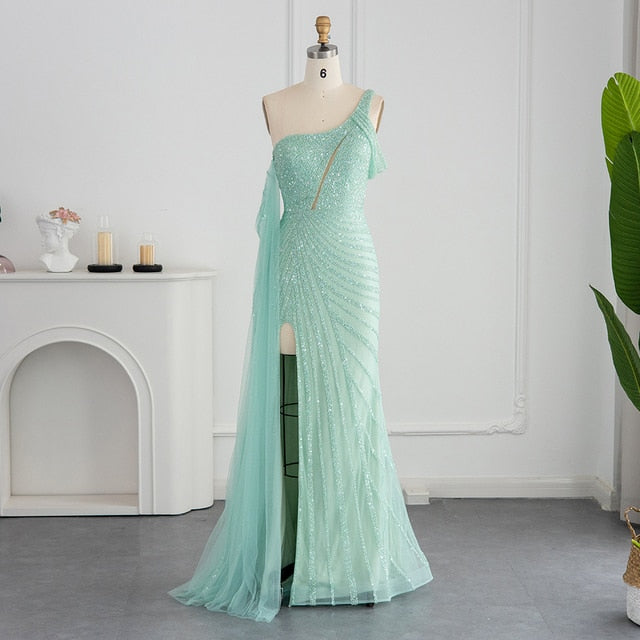 Sparkly Pink One Shoulder Evening Dress with Cape Sleeve SS320