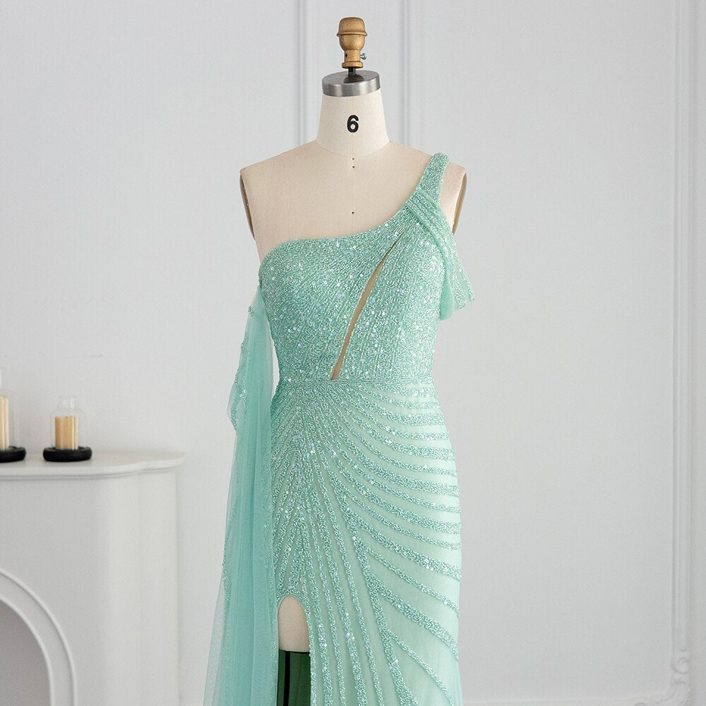Sparkly Pink One Shoulder Evening Dress with Cape Sleeve SS320