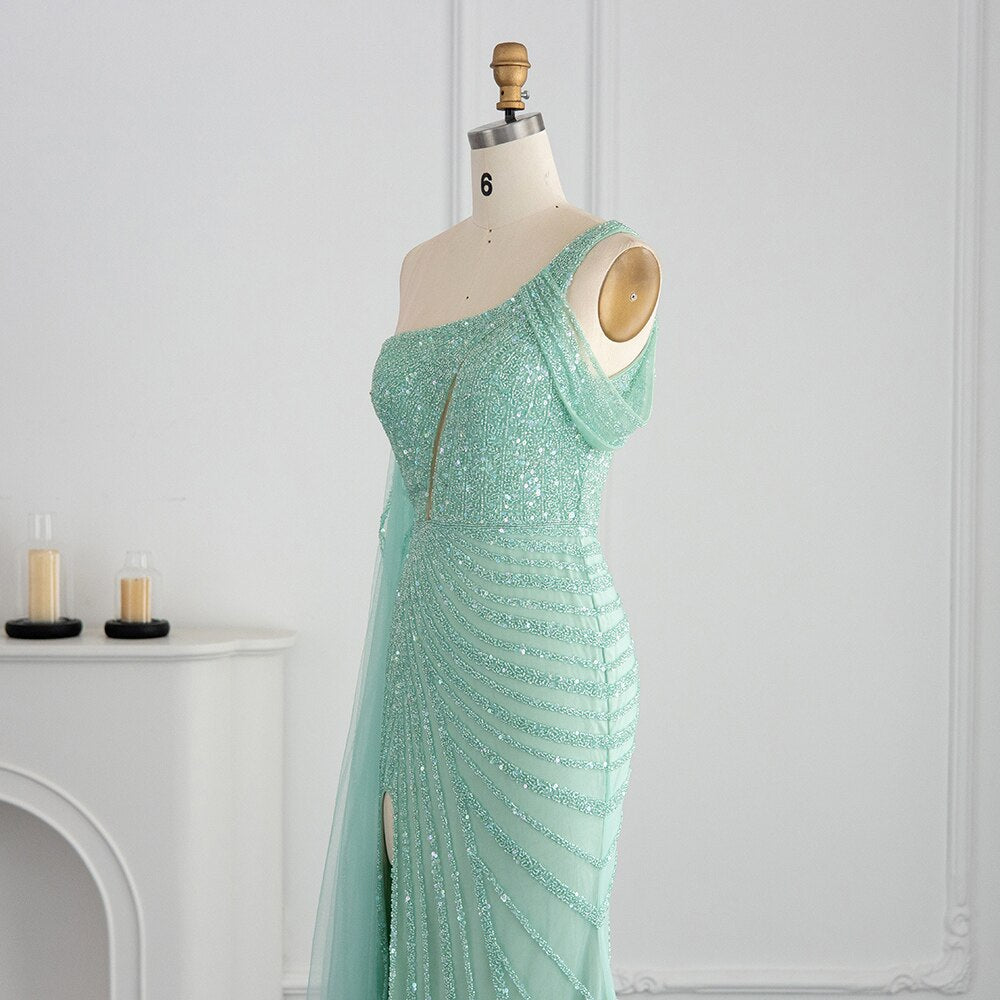 Sparkly Pink One Shoulder Evening Dress with Cape Sleeve SS320