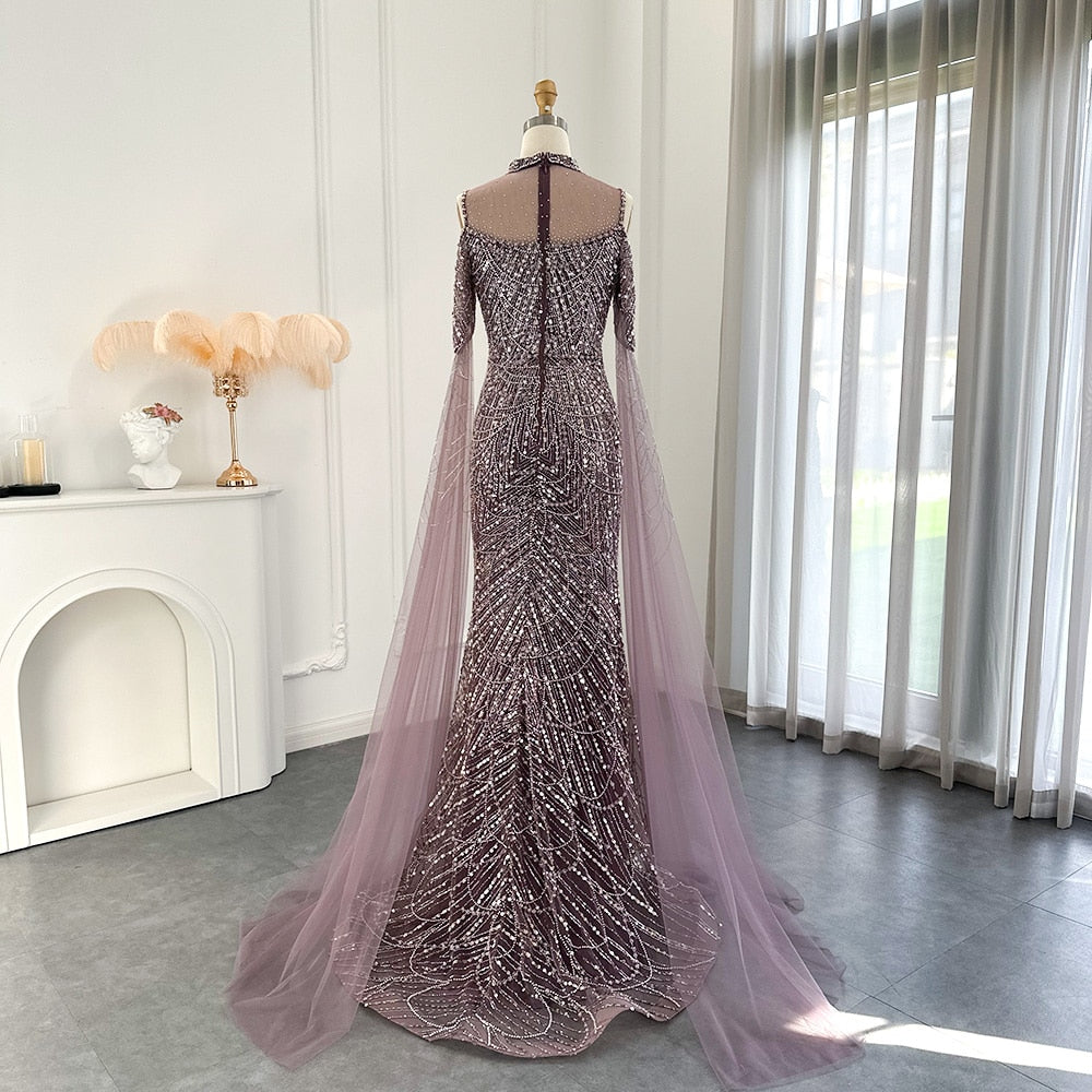 Elegant Sage Green Mermaid Evening Dress with Cape Sleeves SS205