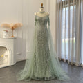Elegant Sage Green Mermaid Evening Dress with Cape Sleeves SS205