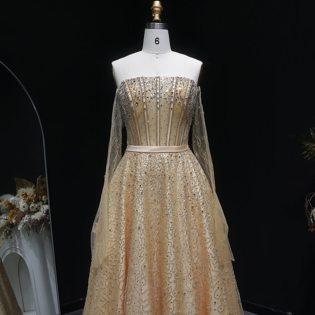 Luxury Watermelon Sequin Crystal Off Shoulder Evening Dress XD004