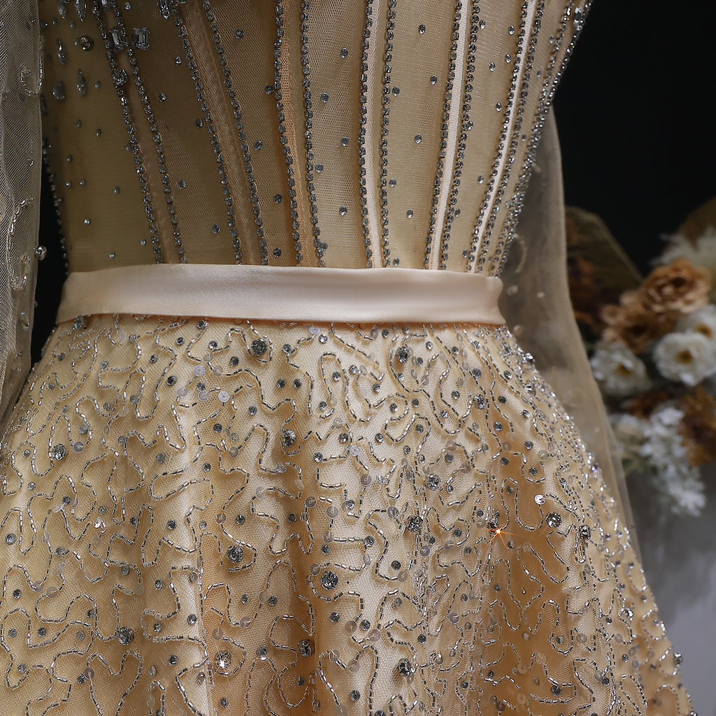 Luxury Watermelon Sequin Crystal Off Shoulder Evening Dress XD004