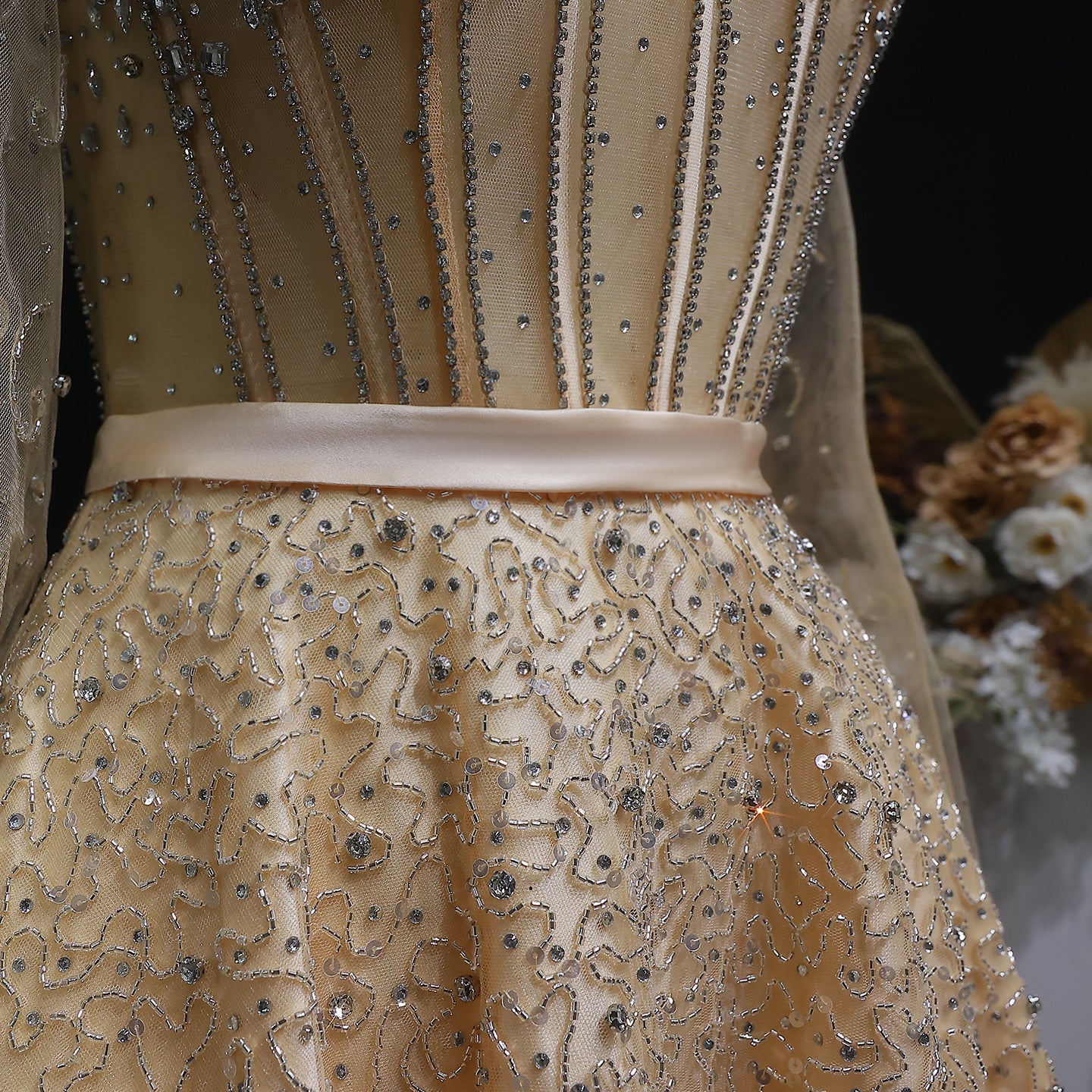 Luxury Watermelon Sequin Crystal Off Shoulder Evening Dress XD004