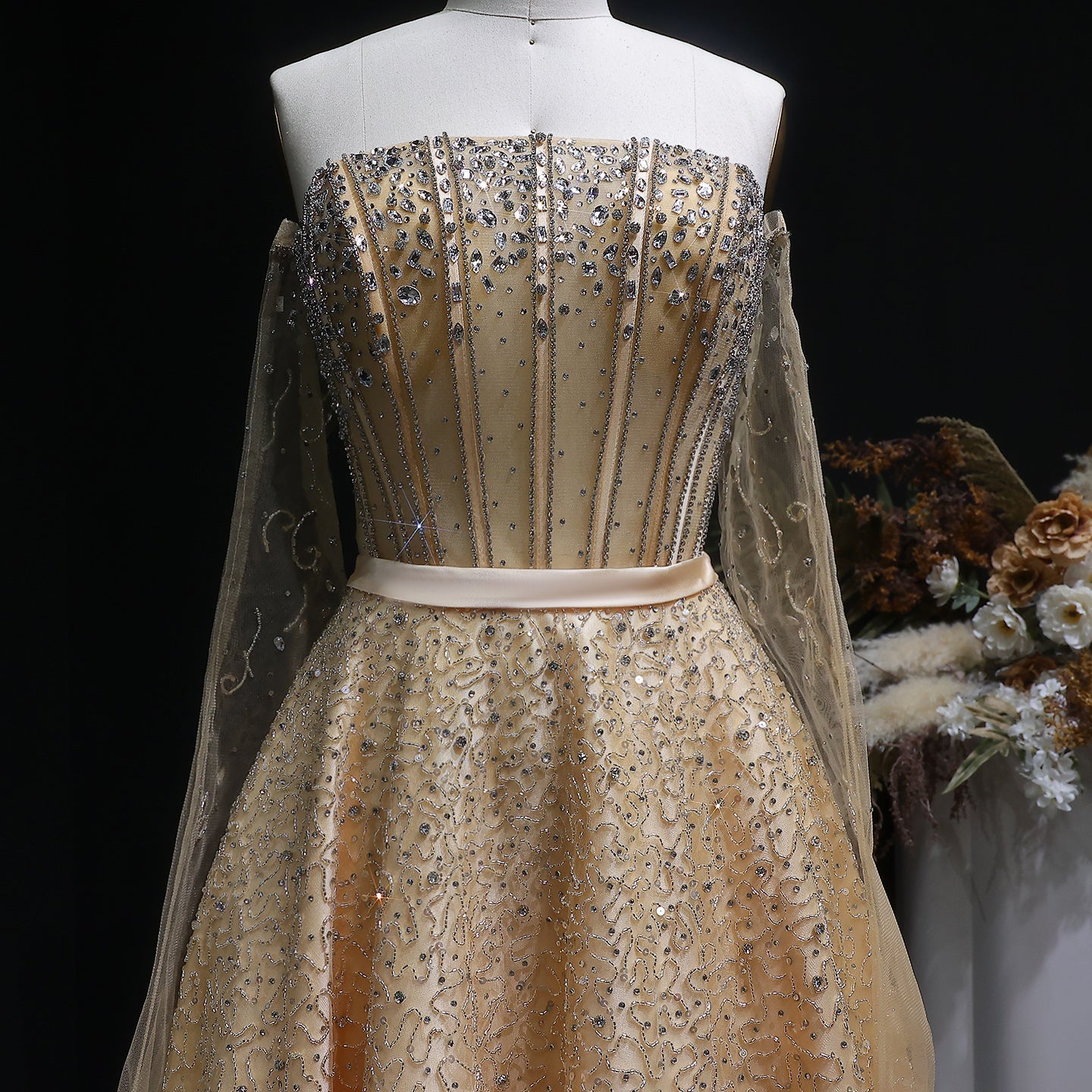 Luxury Watermelon Sequin Crystal Off Shoulder Evening Dress XD004