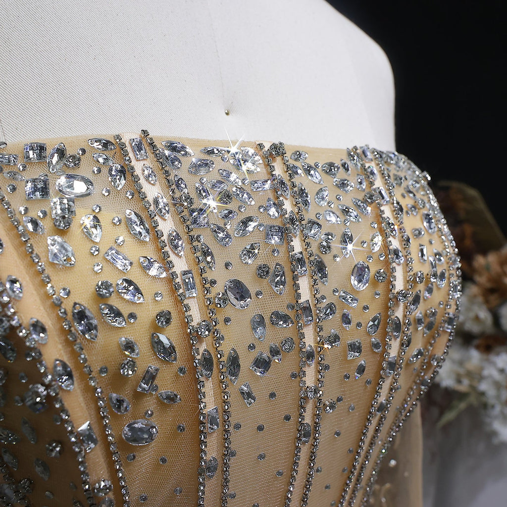 Luxury Watermelon Sequin Crystal Off Shoulder Evening Dress XD004