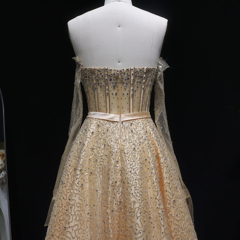 Luxury Watermelon Sequin Crystal Off Shoulder Evening Dress XD004