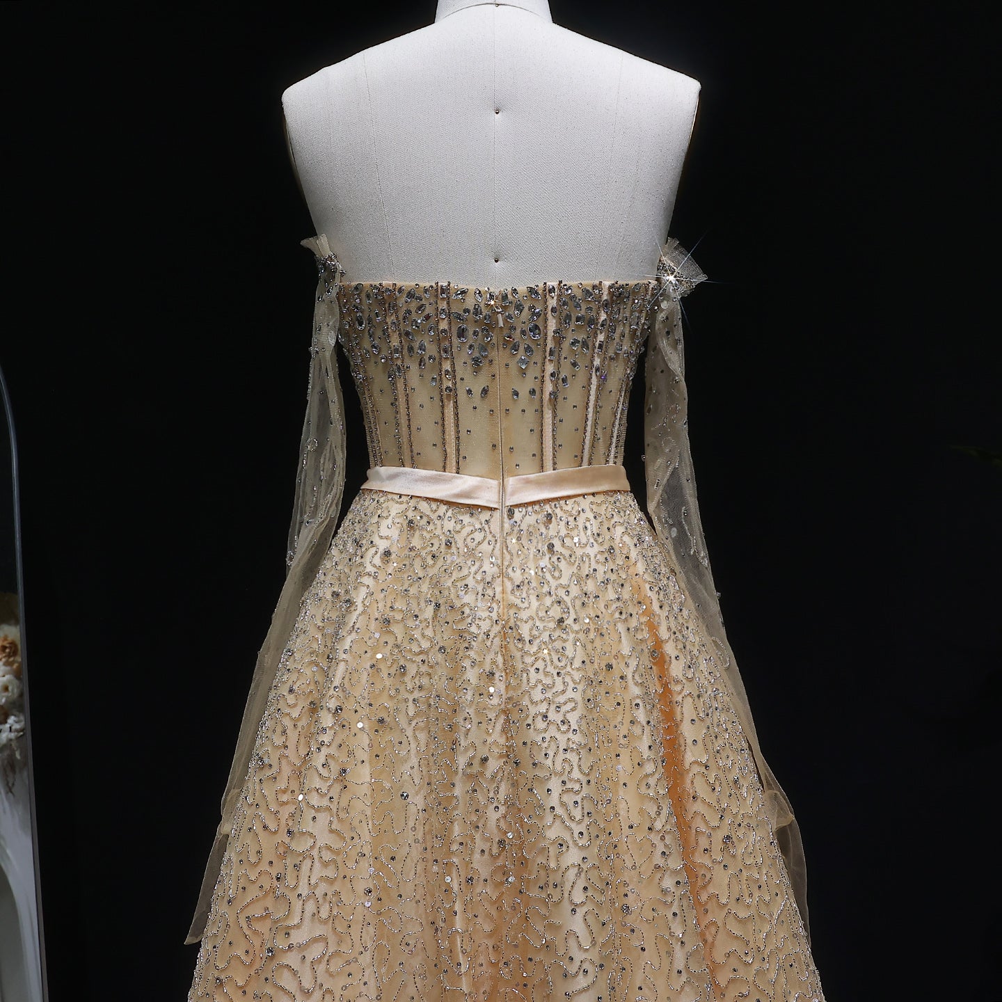 Luxury Watermelon Sequin Crystal Off Shoulder Evening Dress XD004