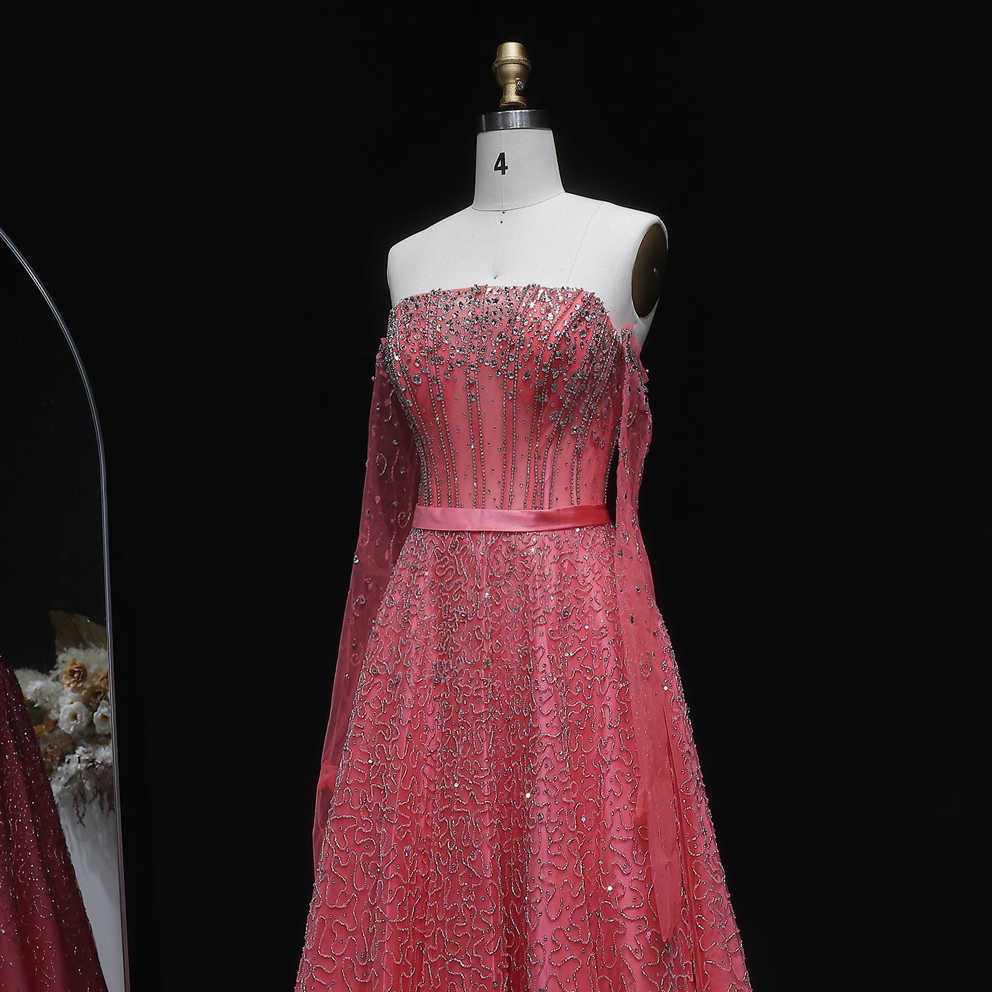 Luxury Watermelon Sequin Crystal Off Shoulder Evening Dress XD004