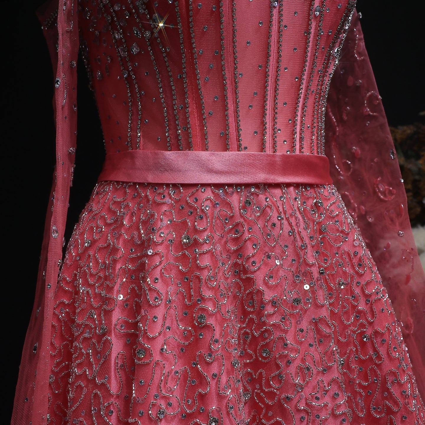 Luxury Watermelon Sequin Crystal Off Shoulder Evening Dress XD004