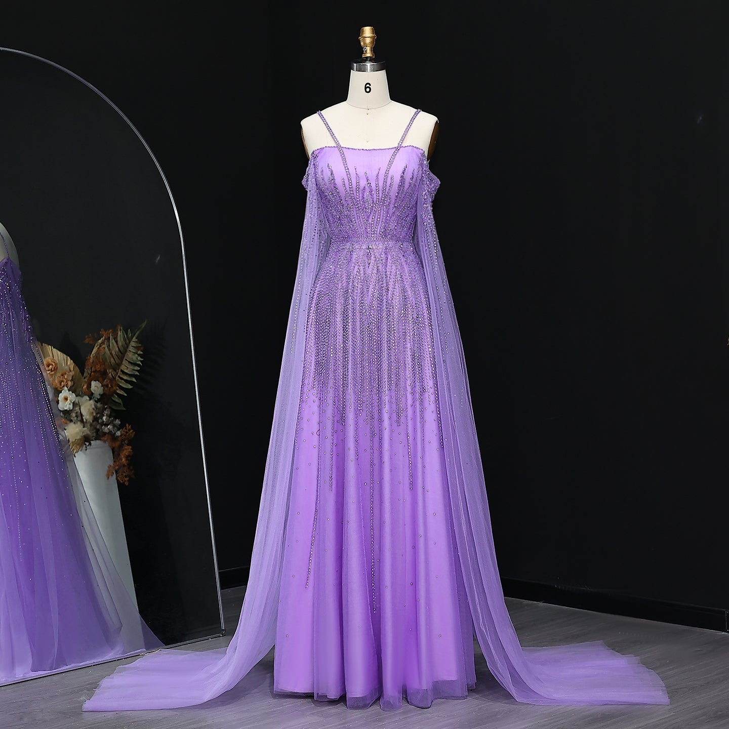 Chic Beaded Green Spaghetti-Strap Tulle Evening Dress XD024
