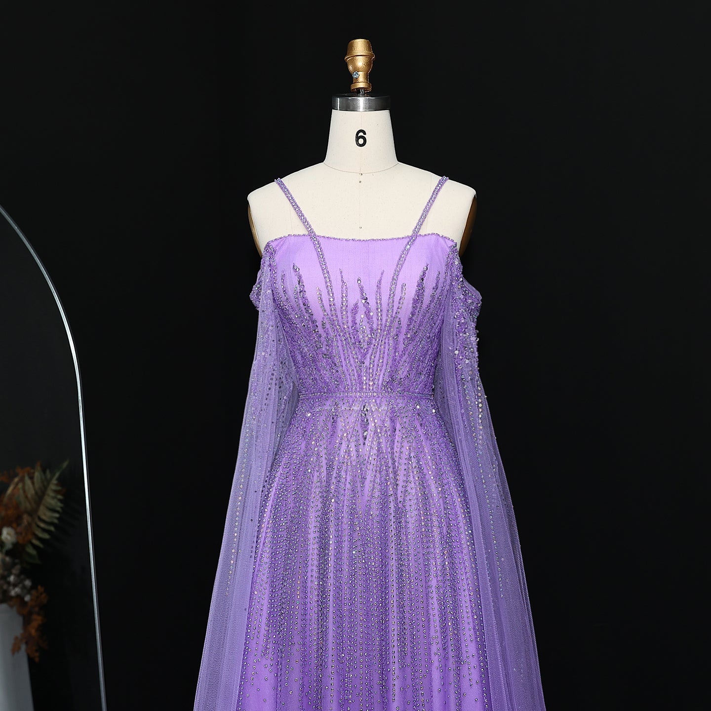 Chic Beaded Green Spaghetti-Strap Tulle Evening Dress XD024