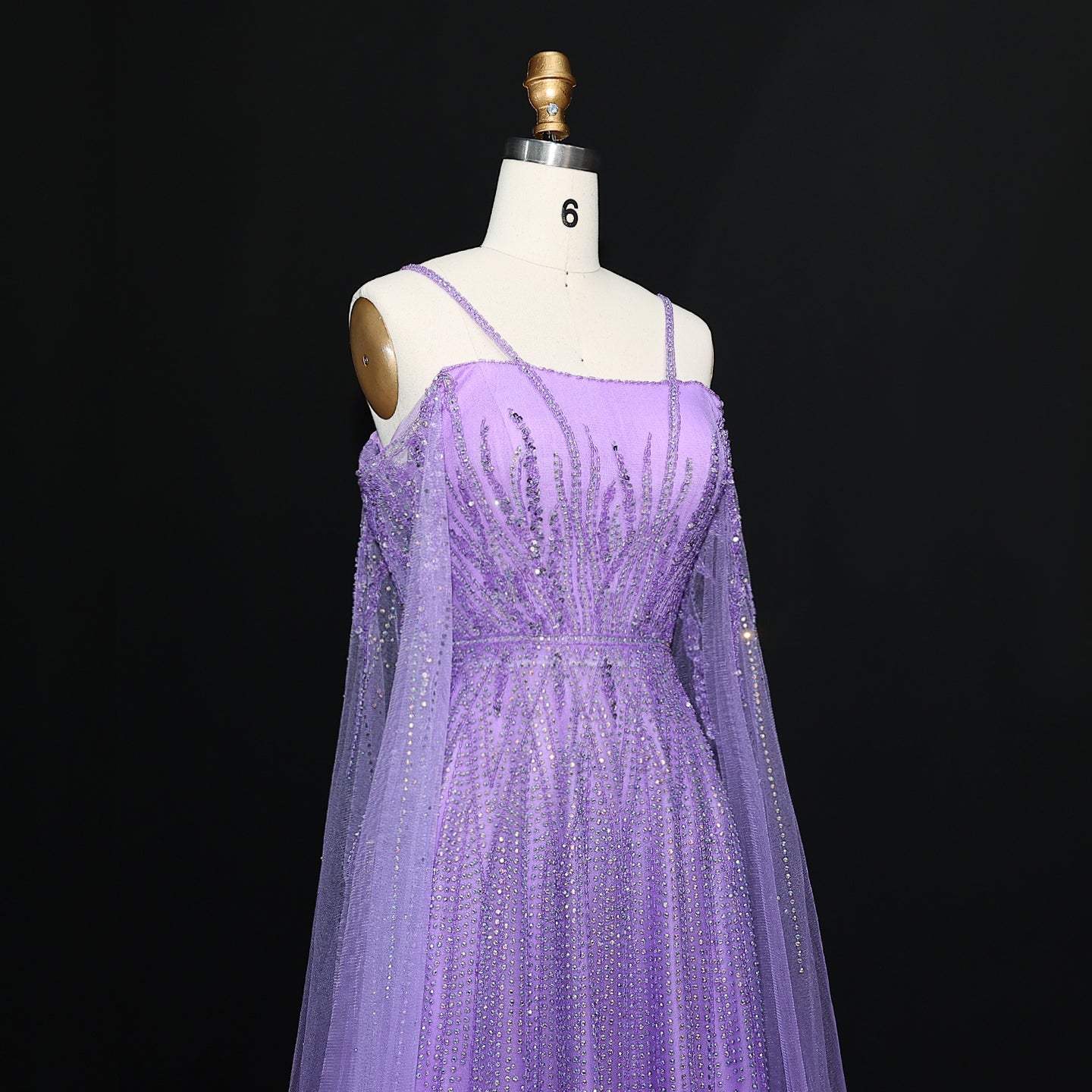 Chic Beaded Green Spaghetti-Strap Tulle Evening Dress XD024