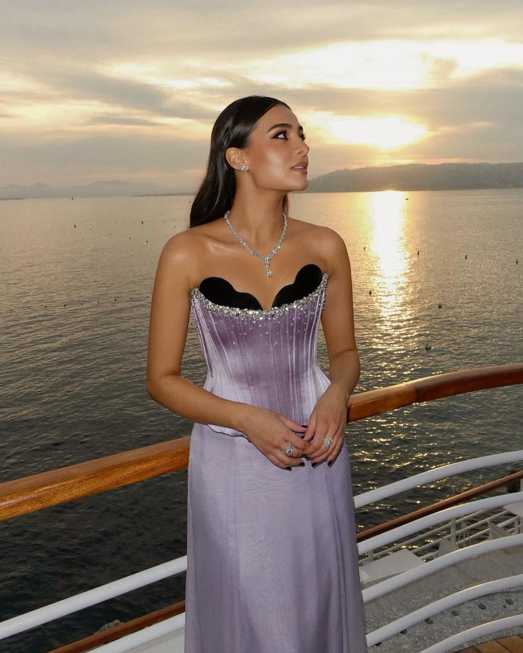 Elegant Crystal Lilac Two Pieces Scalloped Corset Evening Dress SS264