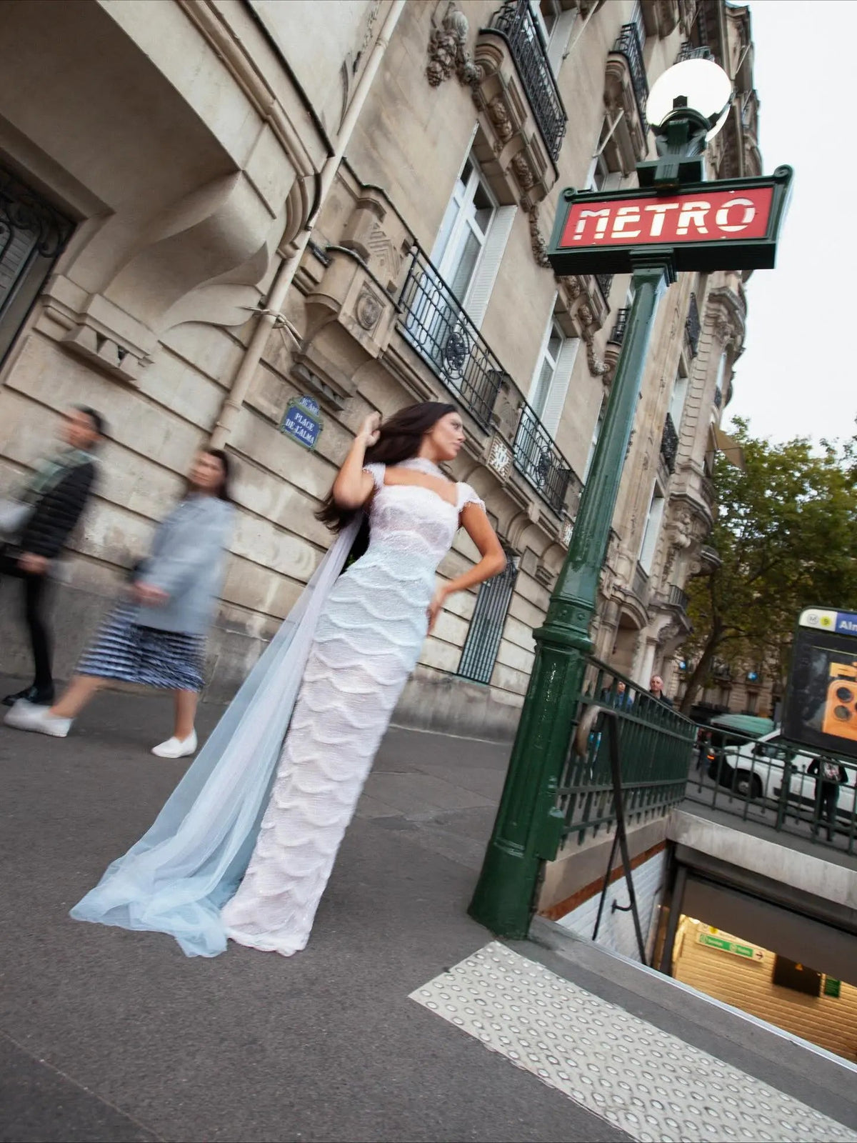 Gradient White Mermaid Square Sheer Evening  Dress Long Side Tulle Overlay SS523