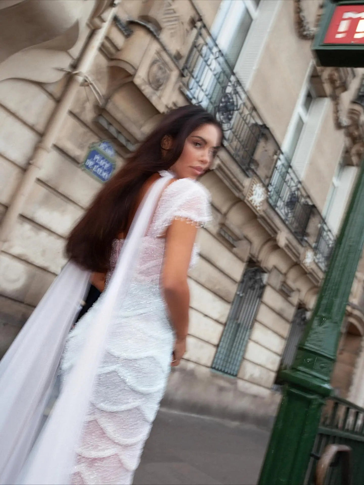Gradient White Mermaid Square Sheer Evening  Dress Long Side Tulle Overlay SS523