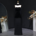 Elegant Black Strapless Velvet Evening Dress with Scarf SF527