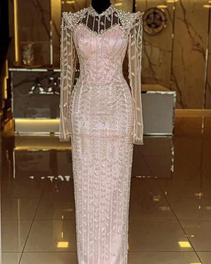 Luxury Cream Long Sleeves Evening Dress SS696