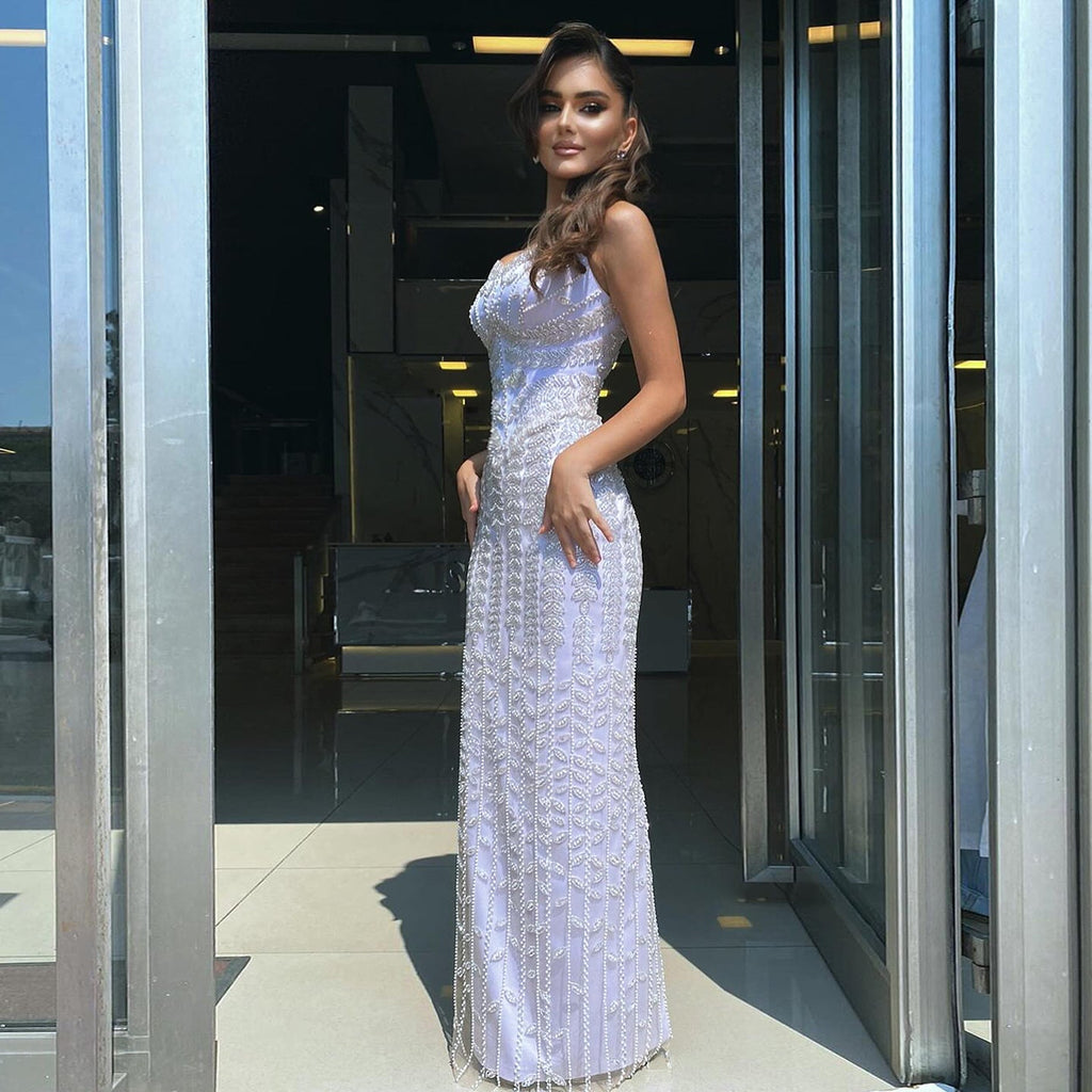 Luxury Beaded Blue Mermaid Evening Dress SS694