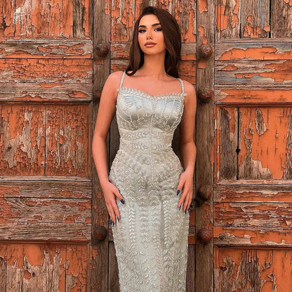 Luxury Beaded Blue Mermaid Evening Dress SS694