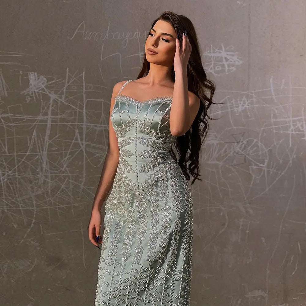 Luxury Beaded Blue Mermaid Evening Dress SS694