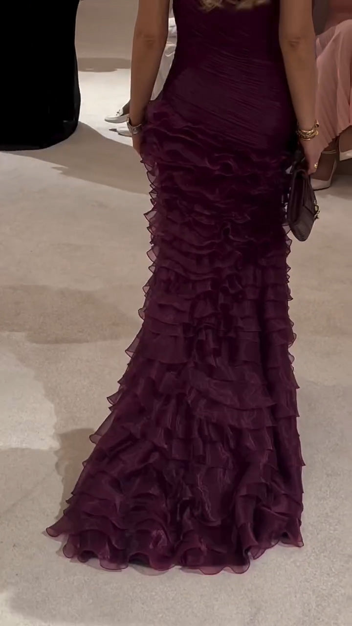 Elegant 3D Floral Purple Pleats Mermaid Evening Dress SF194