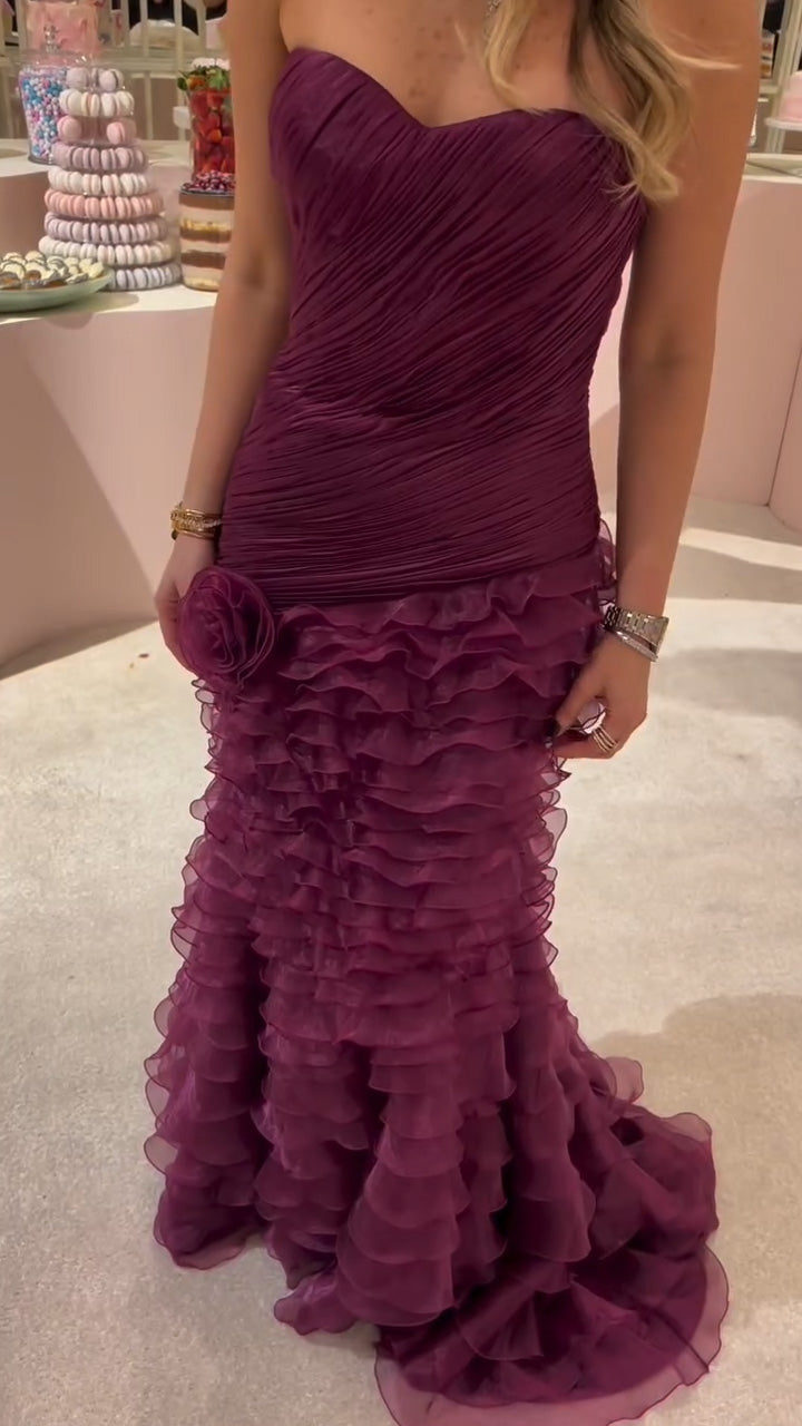 Elegant 3D Floral Purple Pleats Mermaid Evening Dress SF194