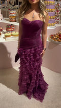 Elegant 3D Floral Purple Pleats Mermaid Evening Dress SF194
