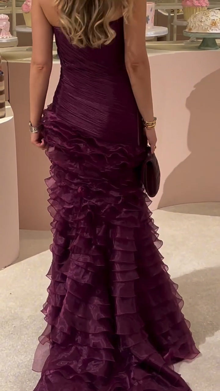 Elegant 3D Floral Purple Pleats Mermaid Evening Dress SF194