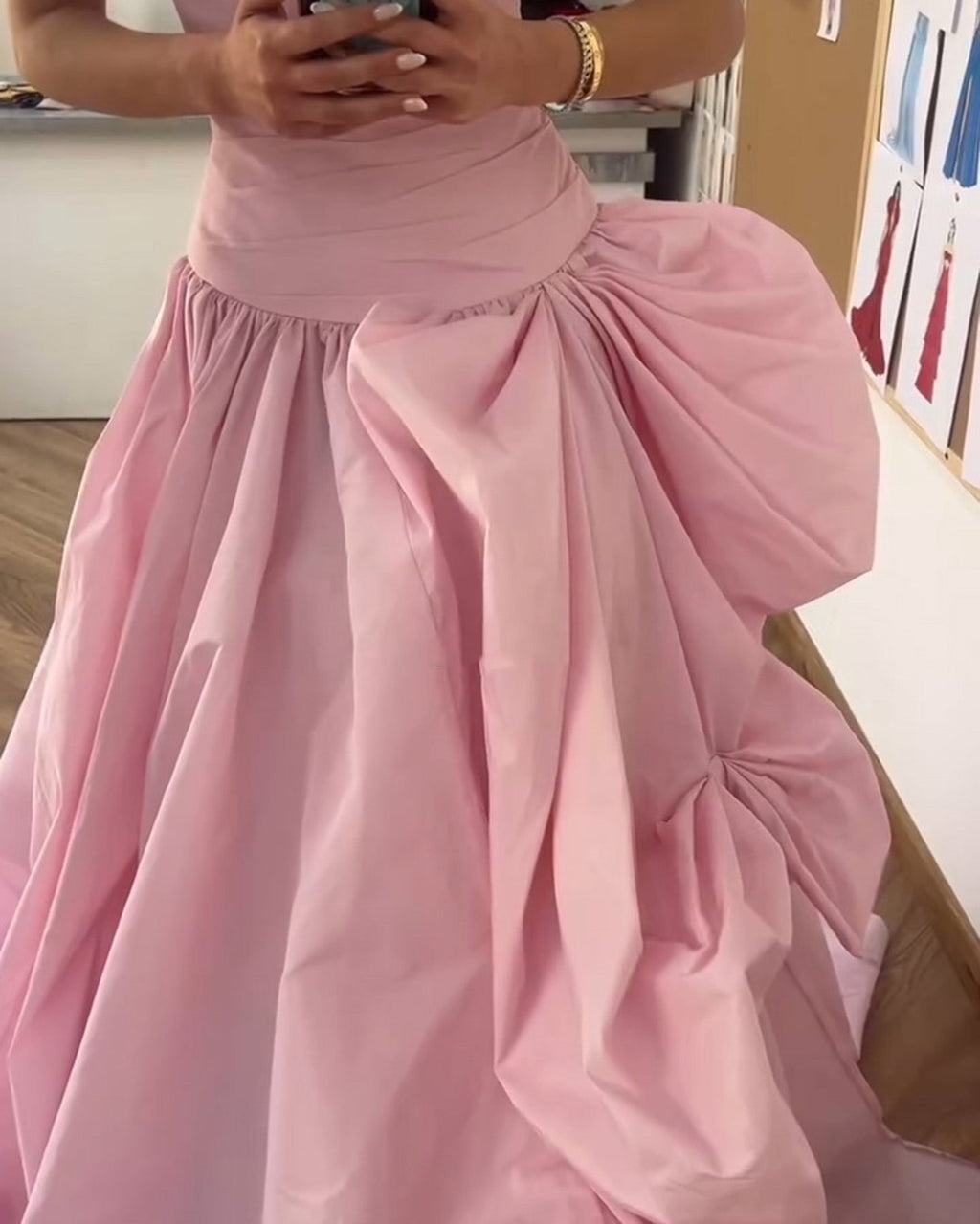Luxury Pink Strapless A-line Evening Dress with Pleats SF196