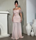 Elegant Pearls Pink Off-Shoulder Evening Dress SF305