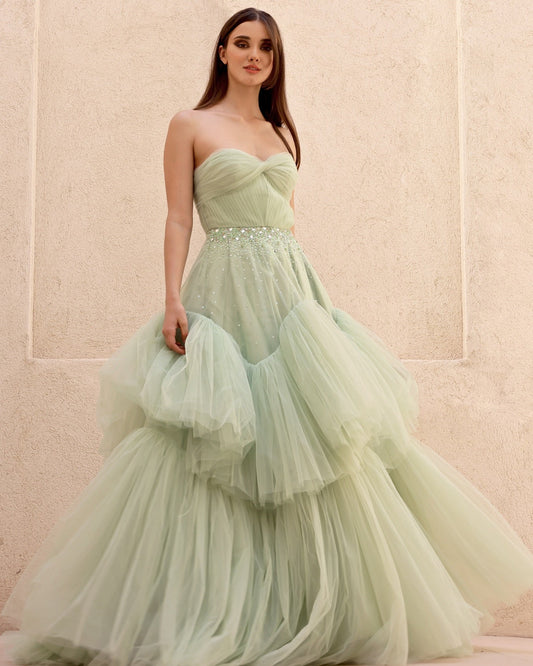 Elegant Gray Spaghetti straps A-Line Evening Dress SF314