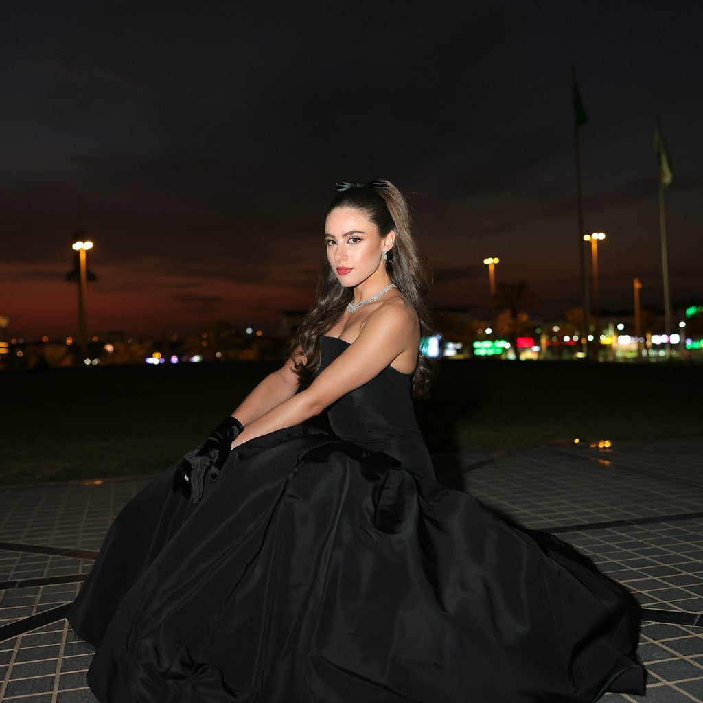 Luxury Black Strapless Ruffled Mermaid Evening Dress SF595