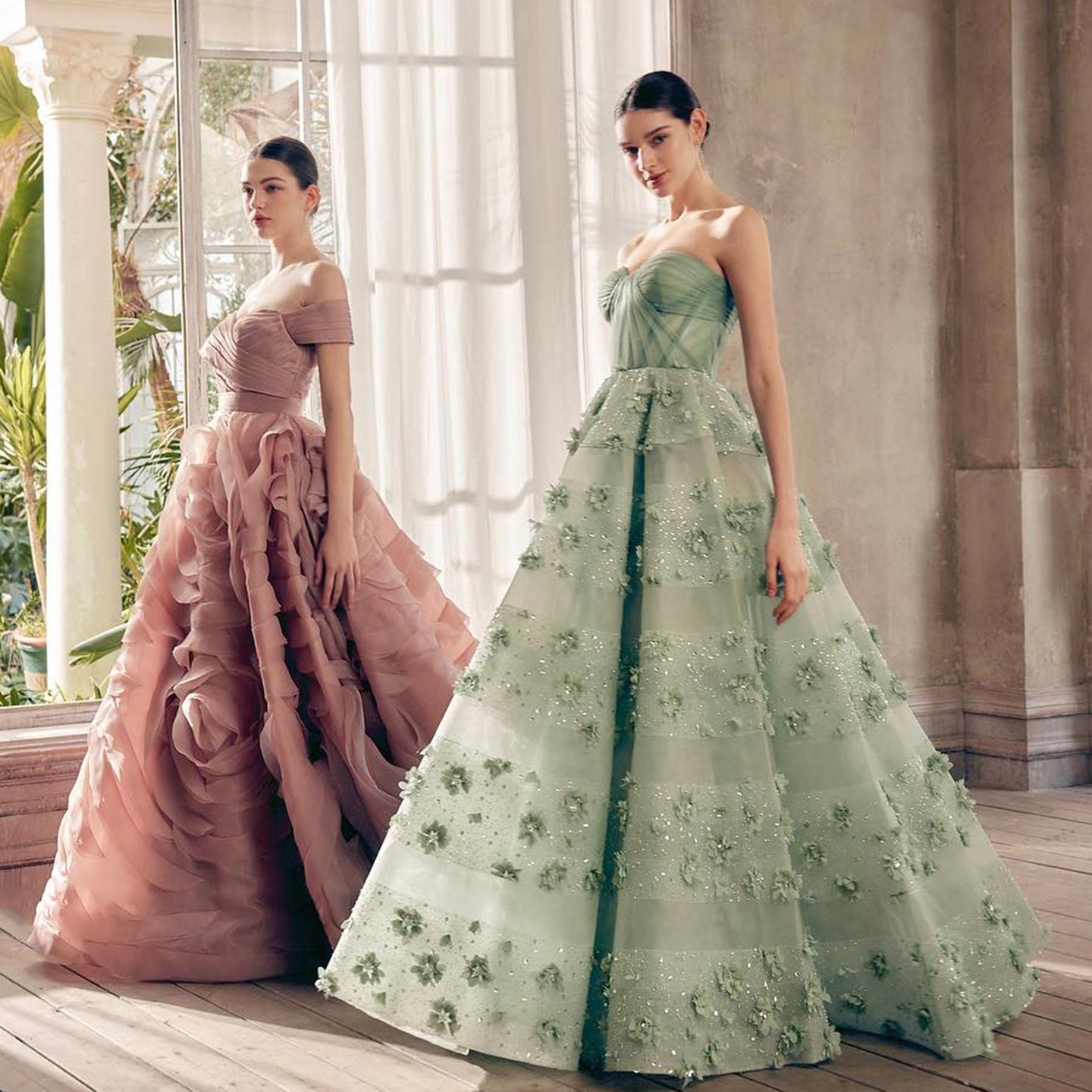 Luxury Sage Green 3D Flowers Sweetheart Evening Dress with Cape SS346