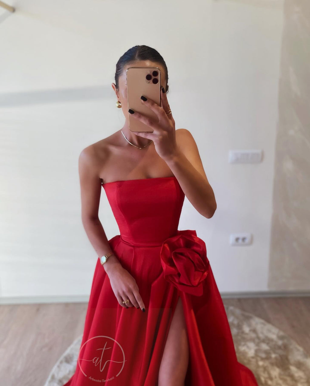 Elegant Black Strapless 3D Floarl Evening Dress SF099