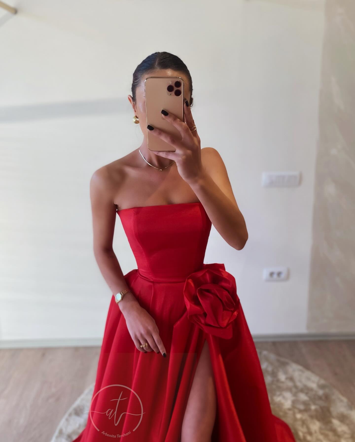 Elegant Black Strapless 3D Floarl Evening Dress SF099