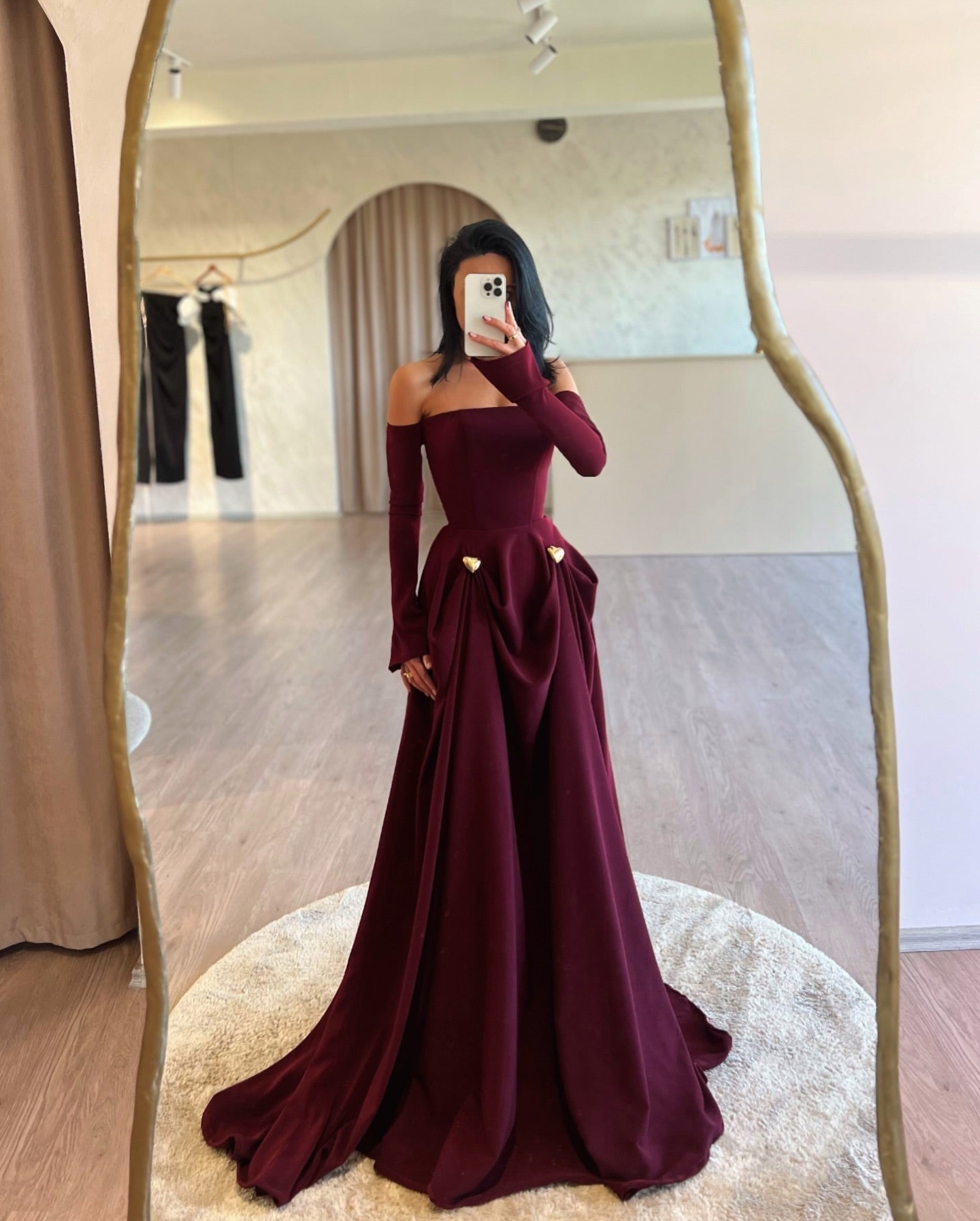 Elegant Off Shoulder Burgundy A-Line Evening Dress SF434
