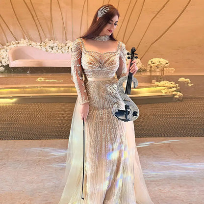 Luxury Champagne Evening Dress with Detachable Overskirt SS265