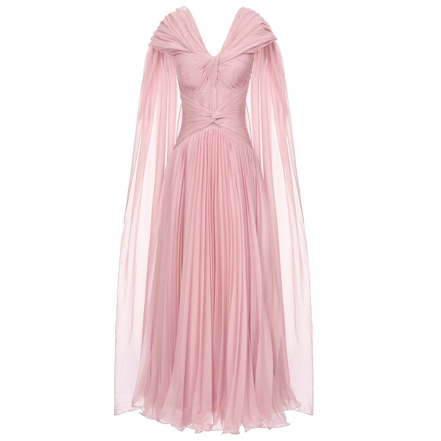 Romantic Pink Ruffles Evening Dress with Cape Sleeves SF421