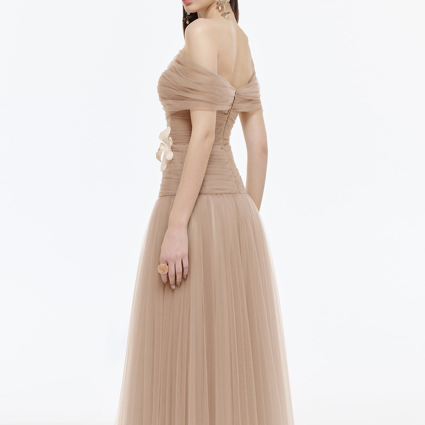 Elegant Light Blue Off Shoulder Evening Dress with 3D Flower SF422