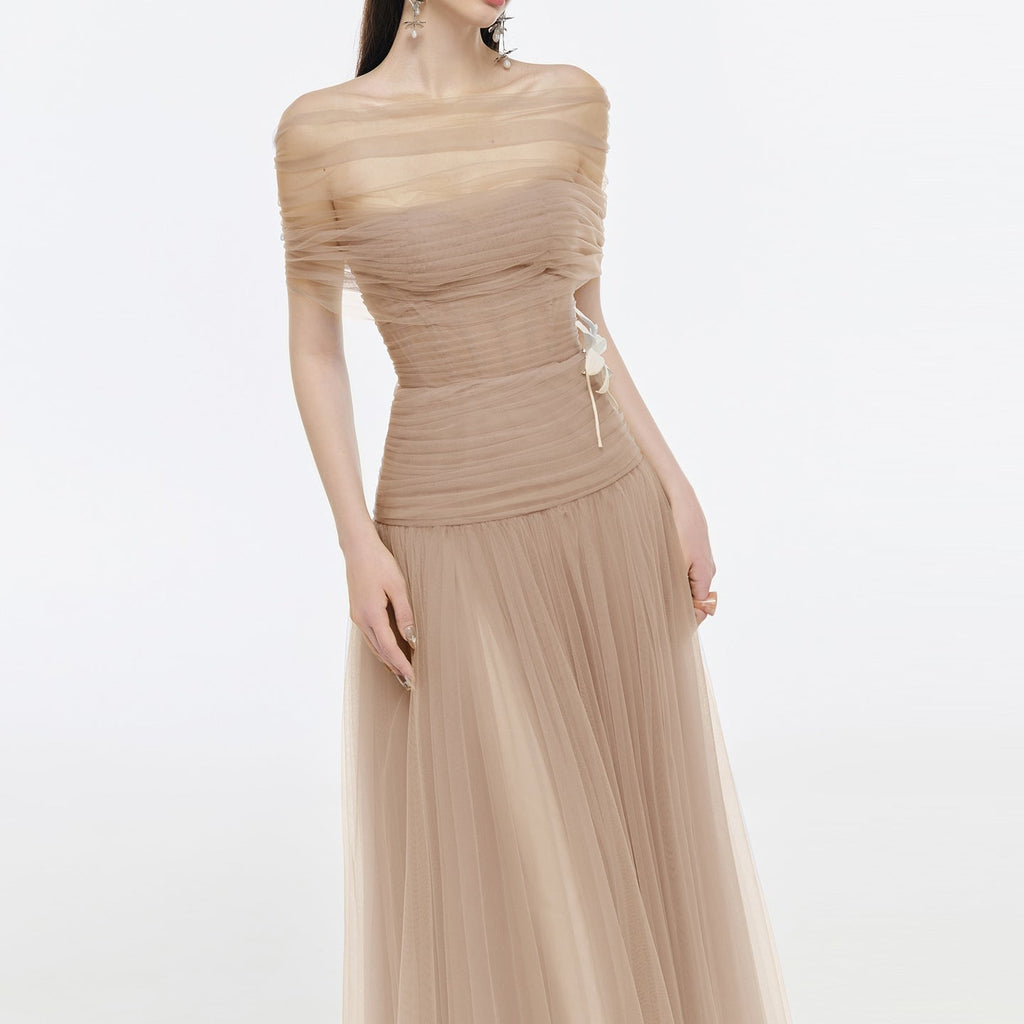 Elegant Light Blue Off Shoulder Evening Dress with 3D Flower SF422