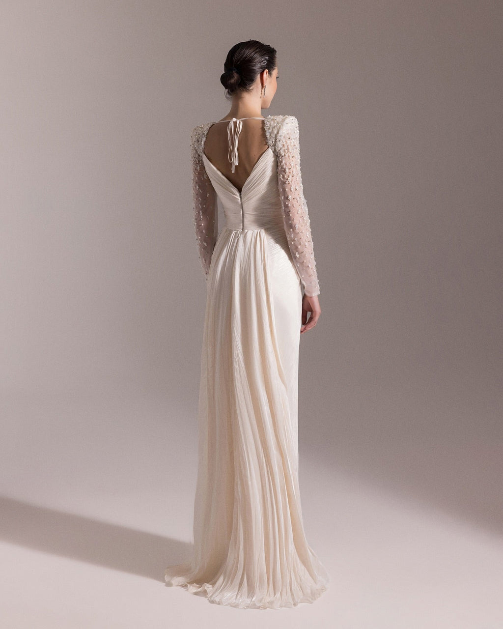 Luxury Crystal Long Sleeves Evening Dress with Overskirt and Slit SF409