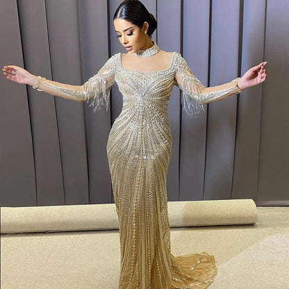 Luxury Champagne Evening Dress with Detachable Overskirt SS265