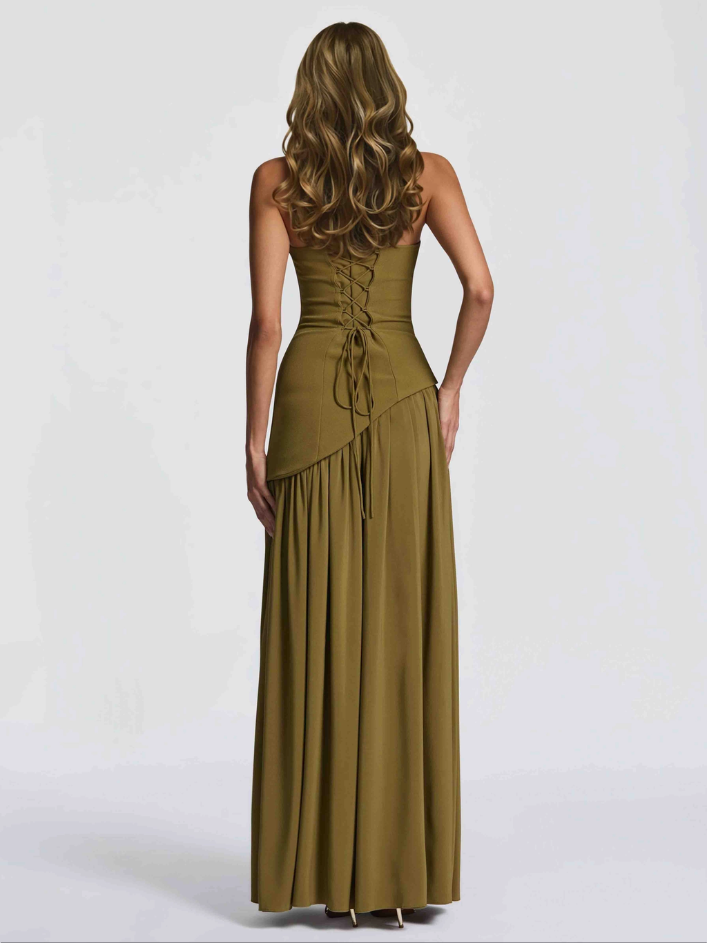 Edgy Green High Slit Chiffon Evening Dress with Scarf SF102