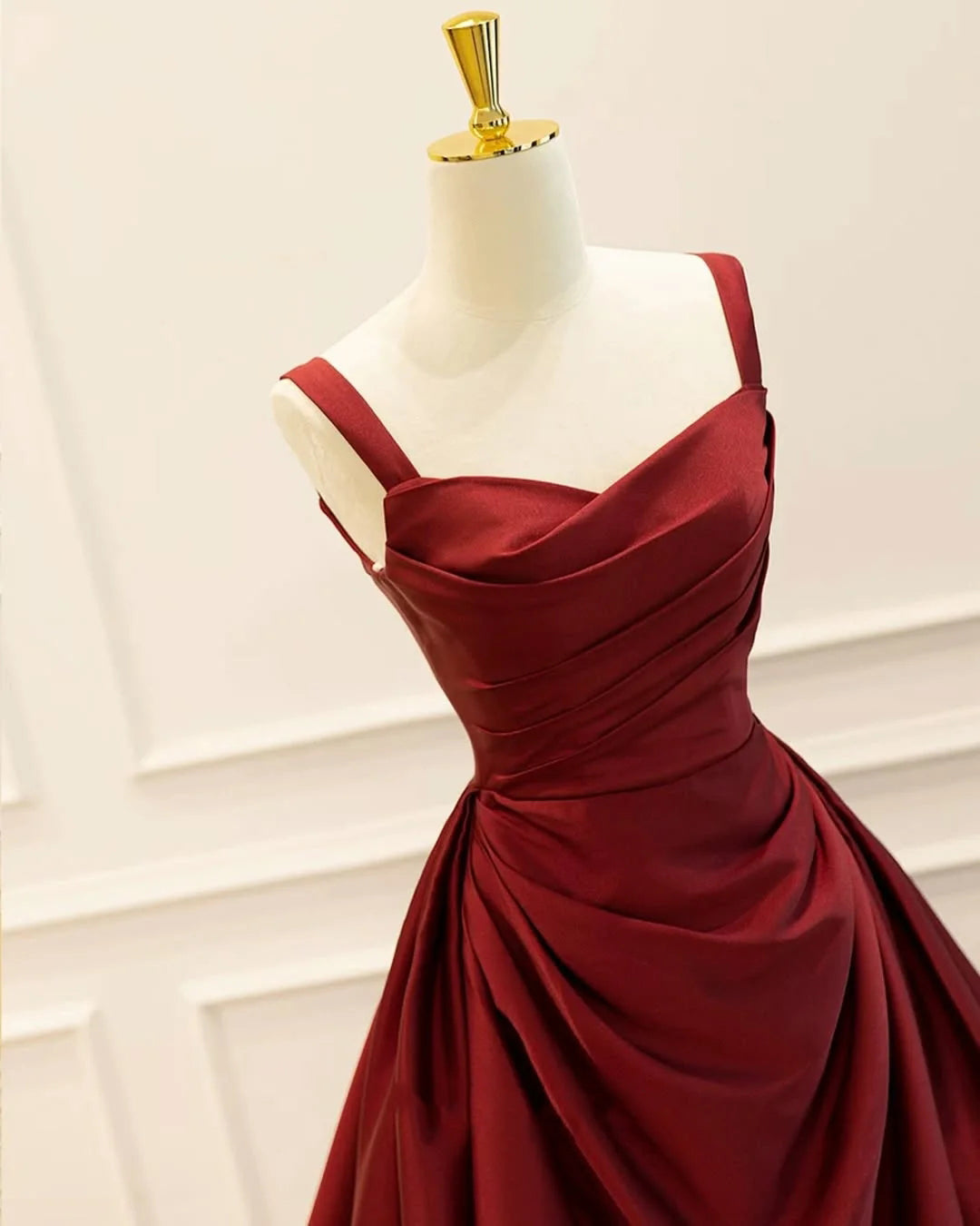Luxury Wine Red Satin Ball Gown Evening Dress with Overskirt SF089
