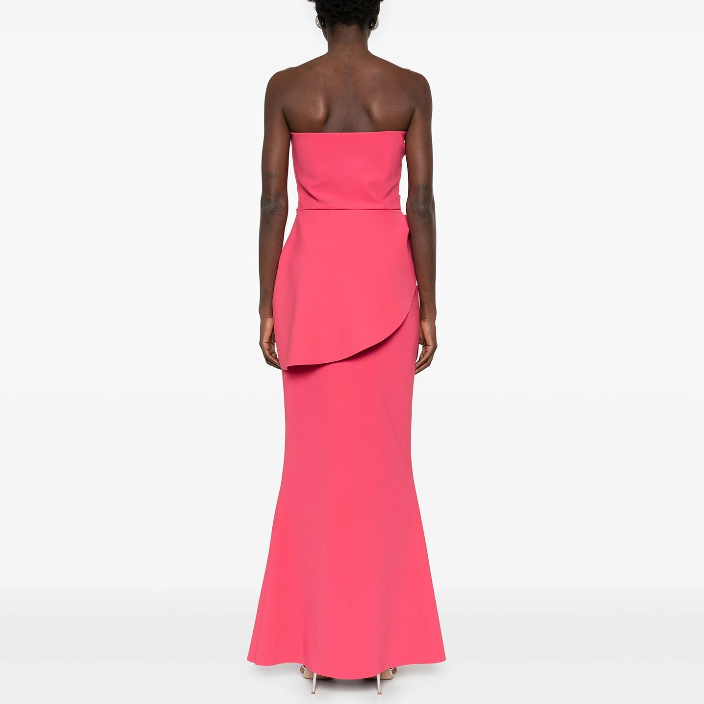 Elegant Coral Pink Strapless Evening Dress with Pleats SF213