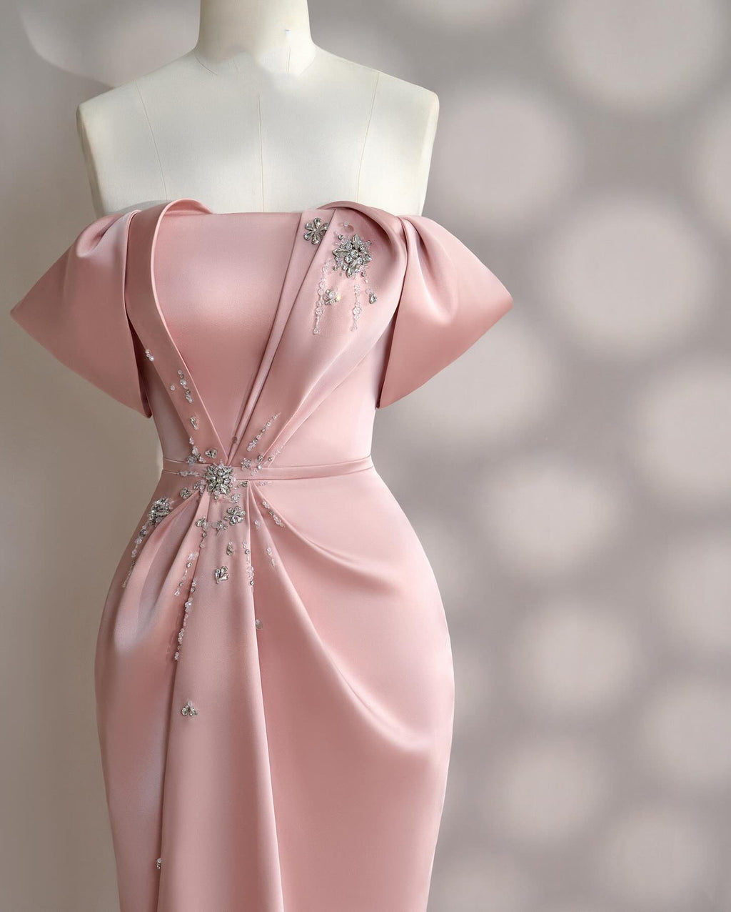 Luxury Crystal Pink Off Shoulder Evening Dress SF451