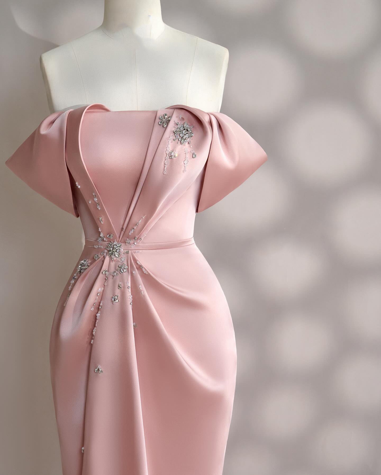 Luxury Crystal Pink Off Shoulder Evening Dress SF451